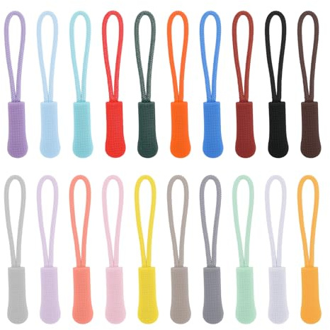 60 Stück 20 Farben Reißverschluss Anhänger Zipper für Reißverschluss Zipper Pulls Zip Extension Tag Nylon Ersatzzipper zum Einfädeln für Rucksäcke Jacken Gepäck Handtaschen