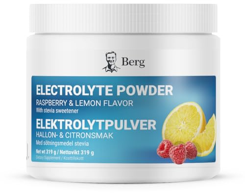 Berg Elektrolytpulver – Hallon & Citron – Med rosa Himalayasalt – 1000 mg Kalium & 120 mg Magnesium per portion – 50 portioner