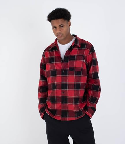 Hurley Mens Long Sleeve - Axe Flannel Shirt, Red, XL EU