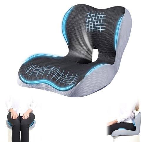 Exsink Cojin Silla Oficina,Cojin Coxis Espuma de Memoria,2 en 1 Cojín de Asiento y Almohada de Apoyo Lumbar,Ortopédico, para Silla Oficina, Coche, Alivio del Dolor y la Ciática