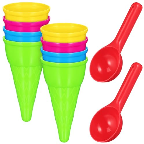 TOYANDONA Kids Beach Toys - 10pcs Ice Cream Cone Sand Toys, Plastic Ice Cream Cones Cups And Scoop Set, Summer Sandbox Mold Set for Outdoor Play Backyard Seaside Activities Sensory Table
