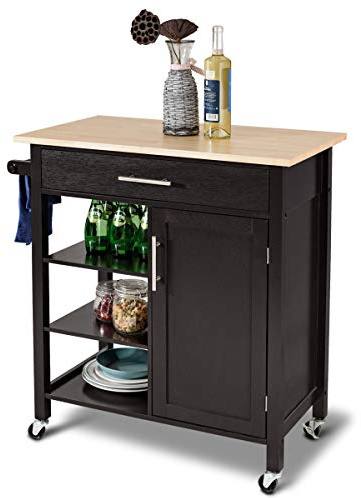Giantex Kitchen Trolley Cart w/Wheels Rolling Storage Cabinet Wooden Table Multi-Function Island Cart Kitchen Truck (Brown)