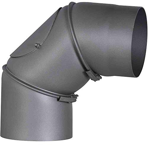 FIREFIX RD150/B Stove Pipe Bend 2 mm Thick Steel (Smoke Tube) 150mm Diameter for Fireplaces and Fireplaces Senotherm Dark Grey Adjustable 0-90 Degrees with Cleaning Door Black