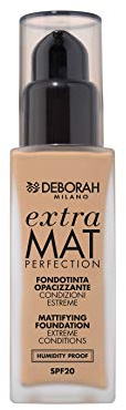 Deborah Foundation Extra Mat Perfection N.3.3 Gold Finish matt, Textur No Transfer und Feuchtigkeit Proof, SPF20-30 ml