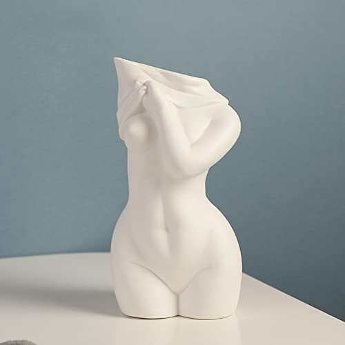Cutfouwe Weibliche Körper Vase Keramik Vasen Blumenvase Boho Deko Erstaunliche Torsovase-Skulptur, Kunst Büste Geschenk Für Frauen/Freundin,White Matte c
