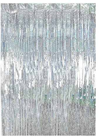 Drucilla Cortinas de Oropel Metálicas para Decorar una Fiestas de Cumpleaños, Cortina Lámina Franjas con Flecos, Cortina de Borla Decoracion Bodas, Telón de Fondo Fotos (1m x 2m), Plata