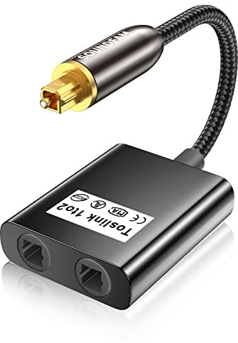 SOUNDFAM Optical Cable Splitter 1 In 2 Out Toslink Splitter Digital Optical Audio Cable Splitter for Soundbar to TV - Black