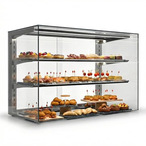 MBH - Vetrina espositiva neutra professionale 1000 mm 3 ripiani vetri dritti. Espositore neutro da banco porta brioches per bar e pasticceria.