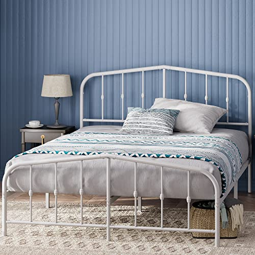 Zinus Heidi cama 135 x 190 cm - 31 cm de altura - Marco de Cama de Metal con Cabecero y Piecero - Cama matrimonial - Blanco