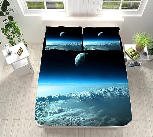 Weltraumgalaxienmuster Spannbettlaken 140x200 cm Weiche Mikrofaser Boxspringbett Bettlaken, Dekorativer Stoff Spannbetttuch, Rund-um Elastischem Gummizug, für Matratzen von 5-30 cm
