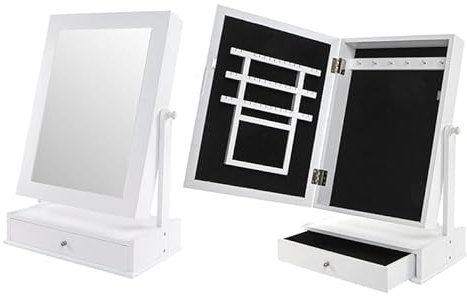 Armoire à bijoux miroir de table - Organisateur de bijoux et accessoires avec miroir de maquillage - Design compact et portable