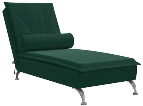 vidaXL Massageschäslong med bolster mörkgrön sammet