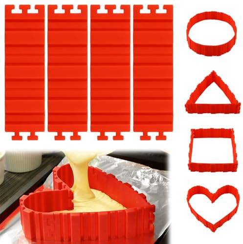 Dwafill Silikonformen Backen, 4er-Pack Silikon Backformen, Verstellbar, Kreative DIY Kuchen Silikonform, Silikon Backformen Kinder, Silicone Bread Mold, Geeignet für Geburtstage, Partys, Feiertage