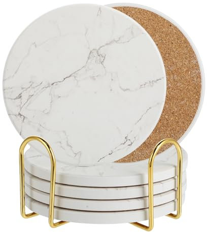 Sottobicchieri Con Supporto - Set Di 6 Sottobicchieri Ceramica - Absorbants Coasters Fondo Antiscivolo - Assorbimento Rapido Dell’Acqua - Motivo Marmo