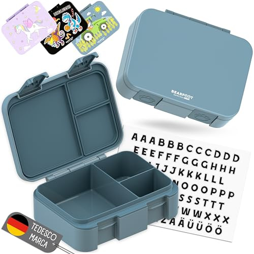 BEARFOOT Bento Box COMPACT | BPA-fri barnmatlåda för skola och dagis | läckagesäker matlåda för flickor och pojkar | Praktisk, lätt och kompakt (blå, 650 ml)