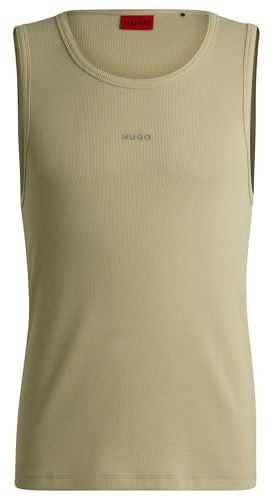 HUGO Herren Dapota Geripptes Tanktop aus Stretch-Baumwolle mit Logo-Print Hellgrün L