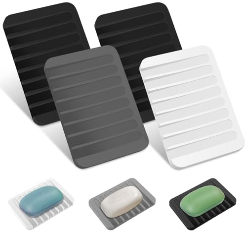 4 Pcs Porta Sapone Bagno Autodrenante，Portasapone in silicone，Porta saponetta bagno,Portasapone con Scarico，Portatile，per Bagno,Lavello da Cucina，Viaggi