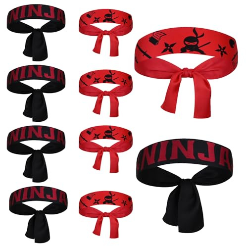 TINA.WIN Lot de 10 Bandeaux Ninja Noir et Rouge pour Fête Karaté