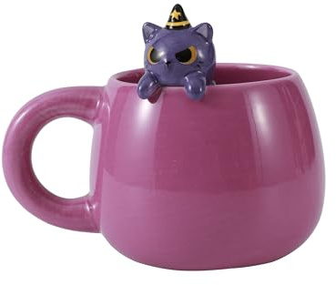 I-TOTAL - Keramikmugg med djur i keramik på kanten, te- eller kaffekopp 450 ml (MYSTICAT)