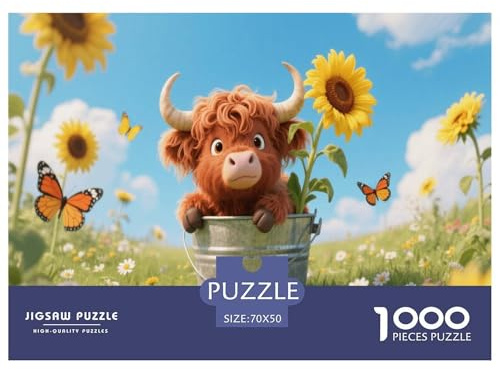 Sonnenblumen-Kuh | Niedliches Tier Herausforderndes Puzzle 1000 Teile, Bildungsspiel Spannendes Spielzeug Für Erwachsene Und Kinder, Premium Wohndekor | Geschenk 70x50cm/1000pcs