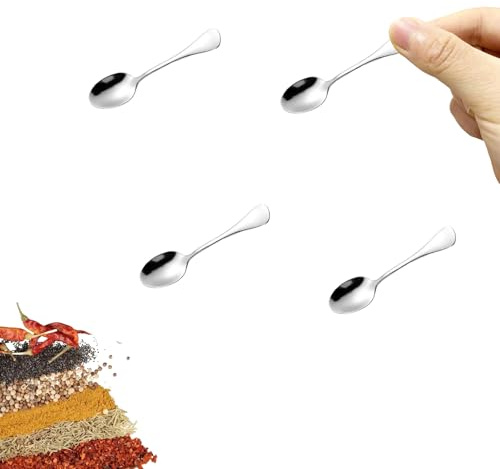4 PCS Tiny Stainless Steel Spoons, [Upgraded Larger Size, 3.54] Mini Spoons for Spices Jars, Small Condiment Spoon for Spices, Salt, Sugar, Pepper, Honey