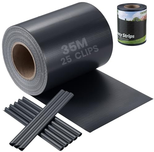 Velway Strisce Frangivista in PVC per Recinzione a Doppio Picchetto - 35m x 19cm, 450g/m², Anti-UV, Impermeabile e Antistrappo, con 25 Clip di Fissaggio per Giardino e Balcone