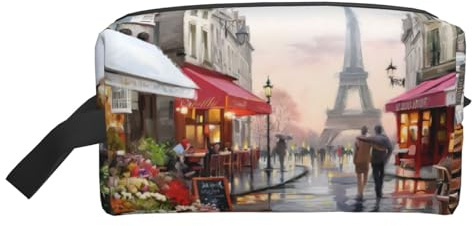 Sac de rangement violet avec imprimé papillon mignon – Trousse de toilette et cosmétique de voyage avec fermeture éclair – Maquillage en toile réutilisable, Peinture à l'huile Paris Scène de rue Tour