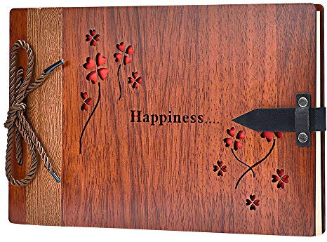 ZEEYUAN Fotoalbum zum Selbstgestalten 80 Seiten aus Holz 29x19cm Hochzeit Hohlmuster Fotobuch mit Fotoecken als Geschenk zum Valentinstag Geburtstag und Weihnachten für Alle