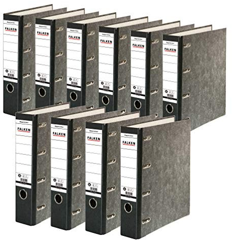 Original Falken 10er Pack Recycling-Doppelordner Wolkenmarmor. Made in Germany. 7 cm breit schwarz für 2x DIN A5 quer Ablage mit geklebtem Rückenschild Kontoauszug-Ordner Blauer Engel