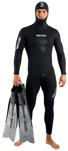 Seac Royal 5mm, muta in neoprene da 5 mm per apnea e pesca subacquea, salopette e giacca con cappuccio, nero, XL
