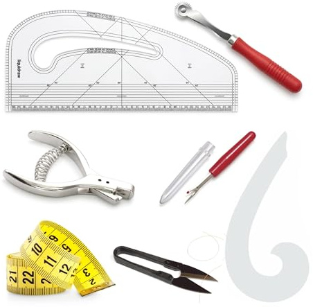 Liquidraw 7 Piece Sewing & Dressmaking Set | Pattern Maker Ruler, Pattern Notcher, Tracing Wheel, Thread Cutter, Seam Ripper, Measuring Tape & Armhole Curve | Professional, Beginner & Hobby Use