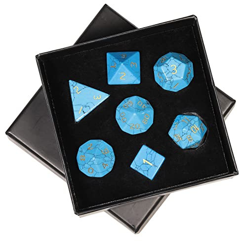mookaitedecor 7 Stück Howlith Türkis Edelstein Polyedrische Würfel Set, Polierte Heilstein DND Würfel für Dungeons und Dragons RPG MTG Tischspiele Rollenspiel Heim Dekoration