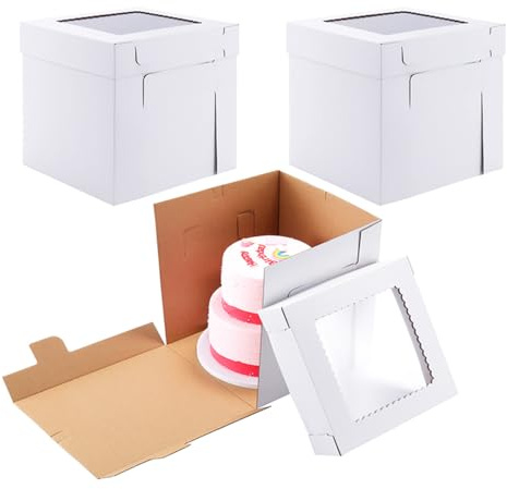 Huoshange Tall Cake Boxes for Tier Cakes,12x12x12 Inch [10 Pack ] Thick Sturdy Bakery Box with Window,White Wedding Cake Boxes,Layer Cake Carrier,Disposable Cake Containers