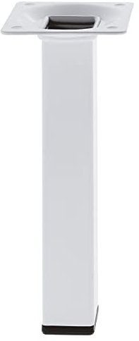 Amig - Pata Cuadrada para Mueble - Mod. 3-25 x 25 x 250 mm - con Tornillo de Regulación - Atornillable por 4 Puntos - Resiste hasta 15 Kg/Pata - Acero Blanco