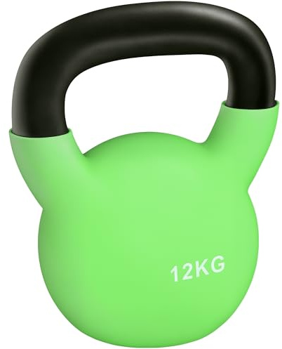 HOMCOM Pesa Rusa de 12 kg de Hierro Fundido Kettlebell con Revestimiento de Neopreno y Mango Ancho Mancuernas de Bola para Entrenamiento de Fuerza en Gimnasio Casa 20x13x23 cm Verde