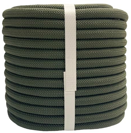 YUZENET Braided Polyester Arborist Rope (3/8 inch X 150 feet) High Strength Bull Rope for Tree Work Truck Securing Camping Swing, ArmyGreen