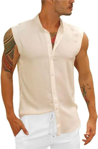 Runcati Chemise sans manches pour homme - En coton - Pour les vacances, les loisirs - Coupe universelle