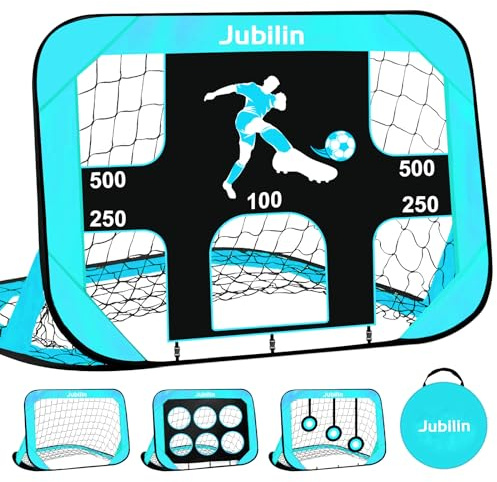 Jubilin Football Goal, 4 Modes Pop Up Football Goals for Kids, Foldable and Portable Soccer Goal net with Carry Bag, Football Training Equipment for Indoor, Outdoor, Gifts for Boys Girls-Blue