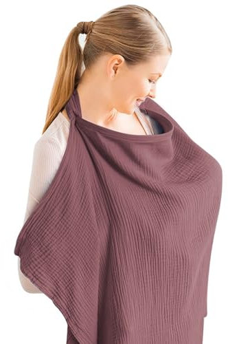 Aolso Stillbezug für Babys, Musselin-Stillbezug, Stilltuch für Unterwegs, Weicher und Atmungsaktiver Stillschal, verstellbarer Riemen, Geeignet für Autositze (kastanienbraunes Rot)