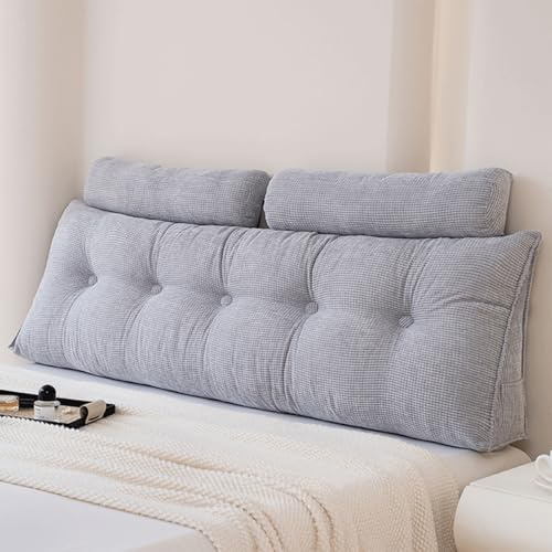 Genérico Cojín De Respaldo para Cama 150 Cm, Cojín de Cuña Cojín de Lectura para Cama y Sofá, Cómodo Cojín de Pared Cama con Cojín para el Cuello, Cabecero Cojín de Cama Respaldo,Gris,180cm
