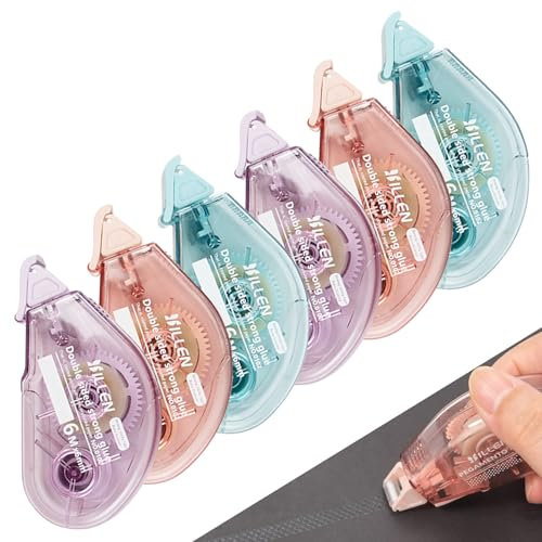 KUKUPOW Cinta Pegamento Roller 6 Piezas, Celo Doble Cara 6mm x 6m, Dispensadores de Cinta de Doble Cara, Celo Doble Cara para Manualidades en Oficina Escolar De Tarjetas, Bullet Grid Journal