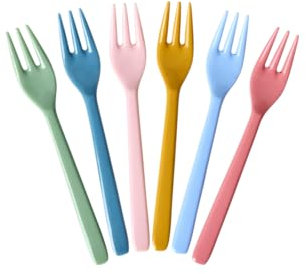 Rice - Set di 6 forchette in melamina, delicate, colorate, per asilo, forchetta da dolci, infrangibili, stoviglie da campeggio, posate per bambini, senza BPA, lunghezza: 14,5 cm