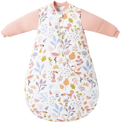 Chilsuessy Sacco a pelo invernale per neonati con maniche rimovibili in cotone biologico, sacco a pelo per bambini di tutte le stagioni, pigiama per ragazzi e ragazze, Beautiful Garten/3,5 Tog, 75-90