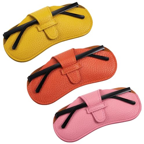 Photect 3 Pcs Leather Glasses Case Slim Portable | Protective Eyeglasses Pouch Soft Sunglasses Holder for Women Men 6.89 x 3.43 Inch Travel Friendly Spectacles Storage