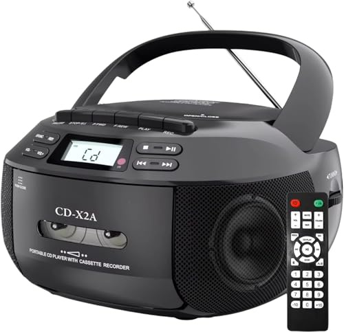 Bärbar CD-spelare Boombox med dubbla högtalare, fjärrkontroll, LED-display och AM/FM-radioljudsystem för hem och restauranger