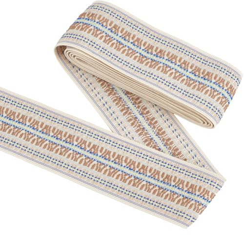 GORGECRAFT 2,3 m Jacquard elastiskt band 5 cm brett etniskt broderat vävt midjeband sadelgjord vintage vävt frans tyg för plagg väska rem gardin sömnad gör-det-själv hantverk heminredning
