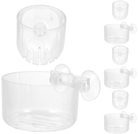 LOLIPPYY 8 Pièces Plateau de Nourrissage pour Aquarium Acrylique Transparent Bols Ovales et Ronds avec Ventouses Accessoires pour Nourrir Crevettes et Poissons Compatible Eau Douce et Salée