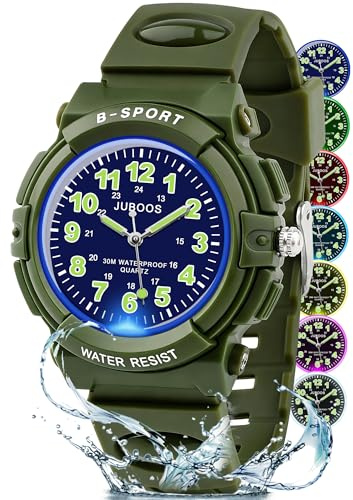 Juboos Montre Analogique pour Enfants avec 7 Veilleuses Colorées, Bracelet Étanche Et Souple, Montre À Quartz pour Enfants De 5 À 18 Ans, Montre Décontractée