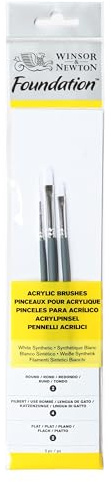 Winsor & Newton 5295003 Foundation Pinselsets, Acrylpinsel, 3er Set, Rundpinsel Nr. 2, Flachpinsel Nr.2, Filbert Nr.4 - kurzer Stiel, Pinsel für Acrylfarbe