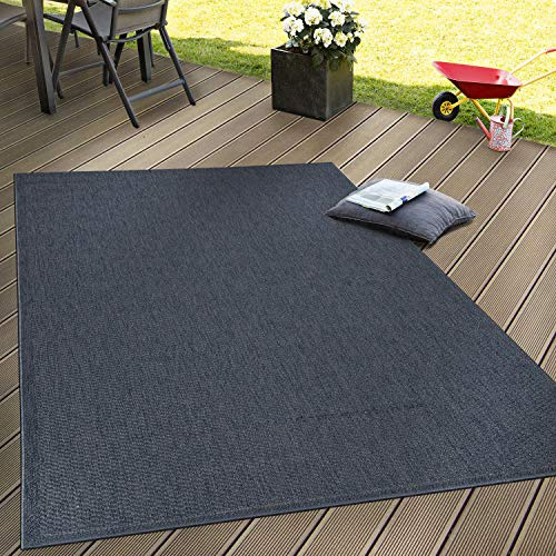 Paco Home Tappeto Tessitura Piatta Esterno E Interno Tappeti Terrazze Look Naturale Navy, Dimensione:160x220 cm